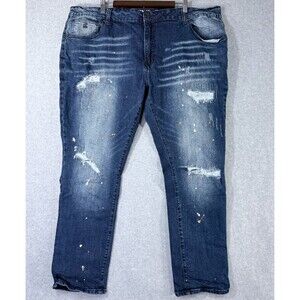 Grindhouse Denim Men's Sz 44x31 Distressed Bleached Acid Wash Jeans Stretch